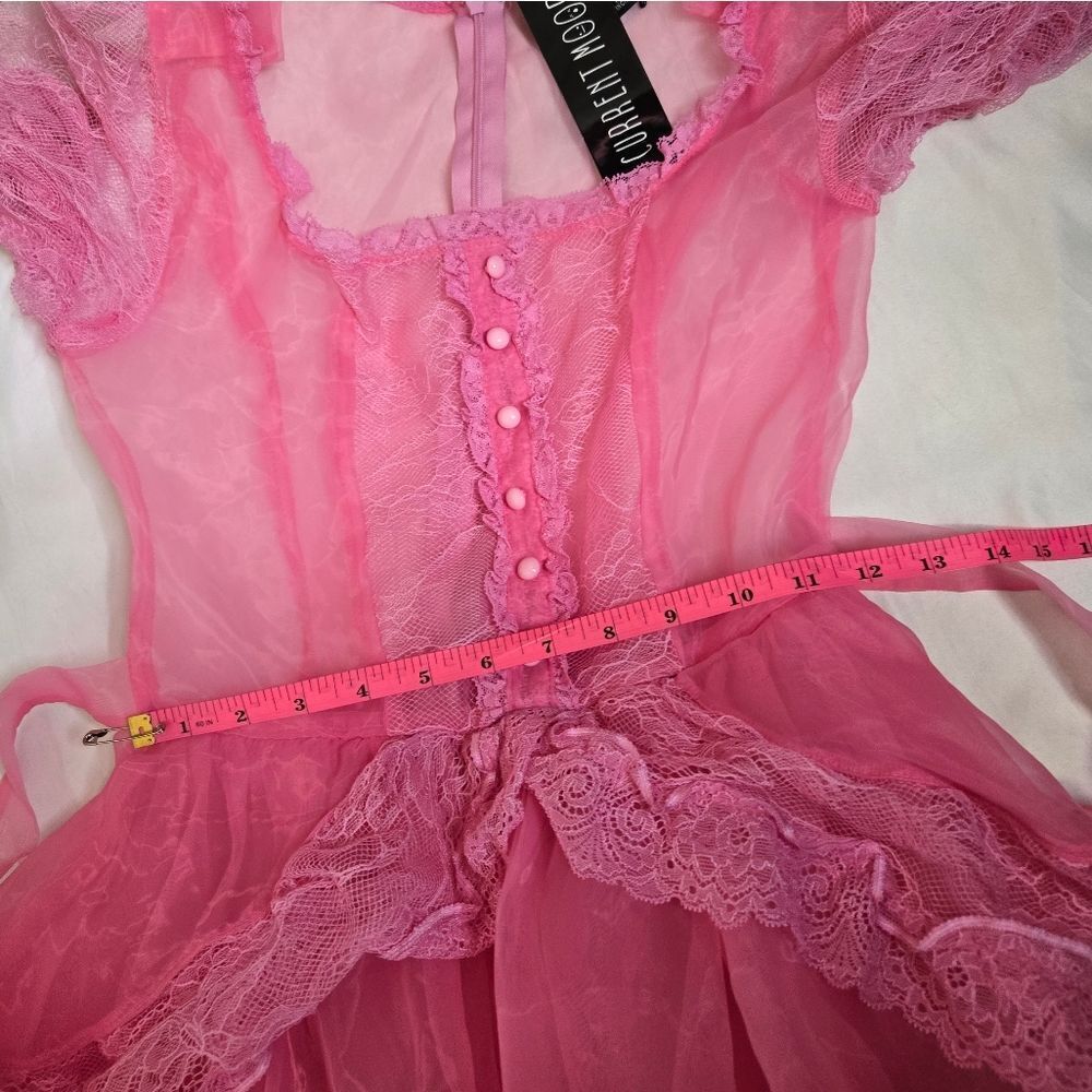 NEW Dolls Kill pink sheer lace kawaii Pretty Imperfect tiered maxi dress gown S - Picture 7 of 10